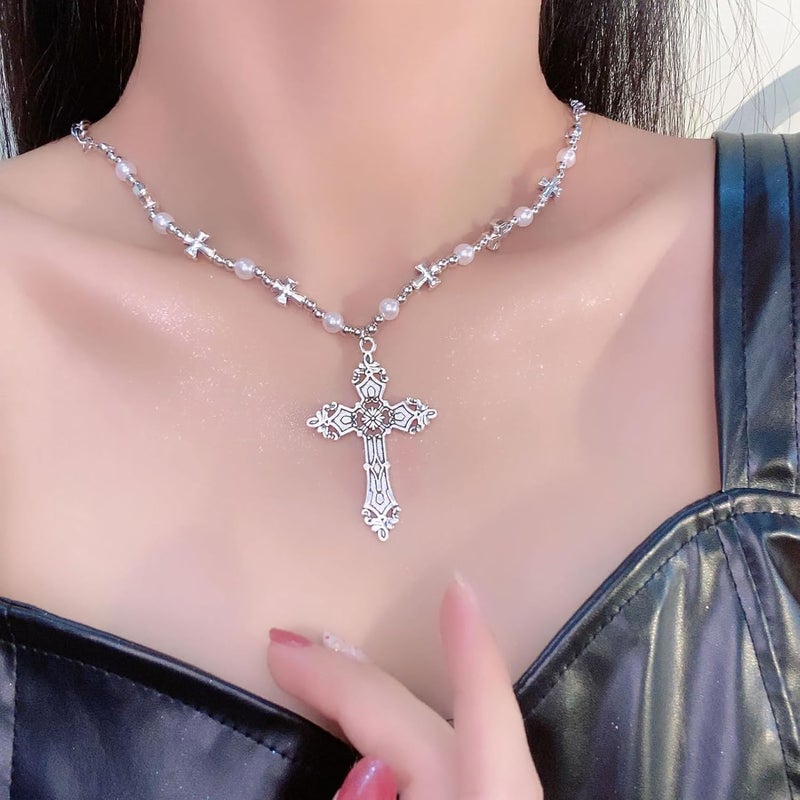 Hremhoo Gothic Cross Necklace for Women Exaggerate Large Cross Pendant Necklace Gothic Layered Choker Necklaces Punk Goth Emo Grunge Y2k Necklaces for Women - Image 2